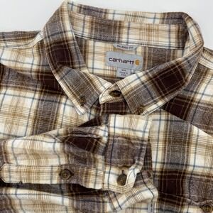 Carhartt Men's Size 3XL Relaxed Fit Flannel Shirt Brown Tan Plaid Button Down